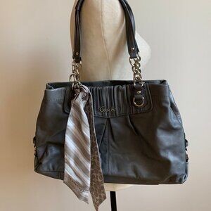 𝅺COACH Gray Pleated Leather "Ashley" Bag w/Scarf